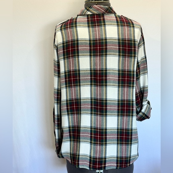 Sanctuary Boyfriend Flannel Snap Front Red White and Navy Plaid Shirt Si… - Picture 4 of 8